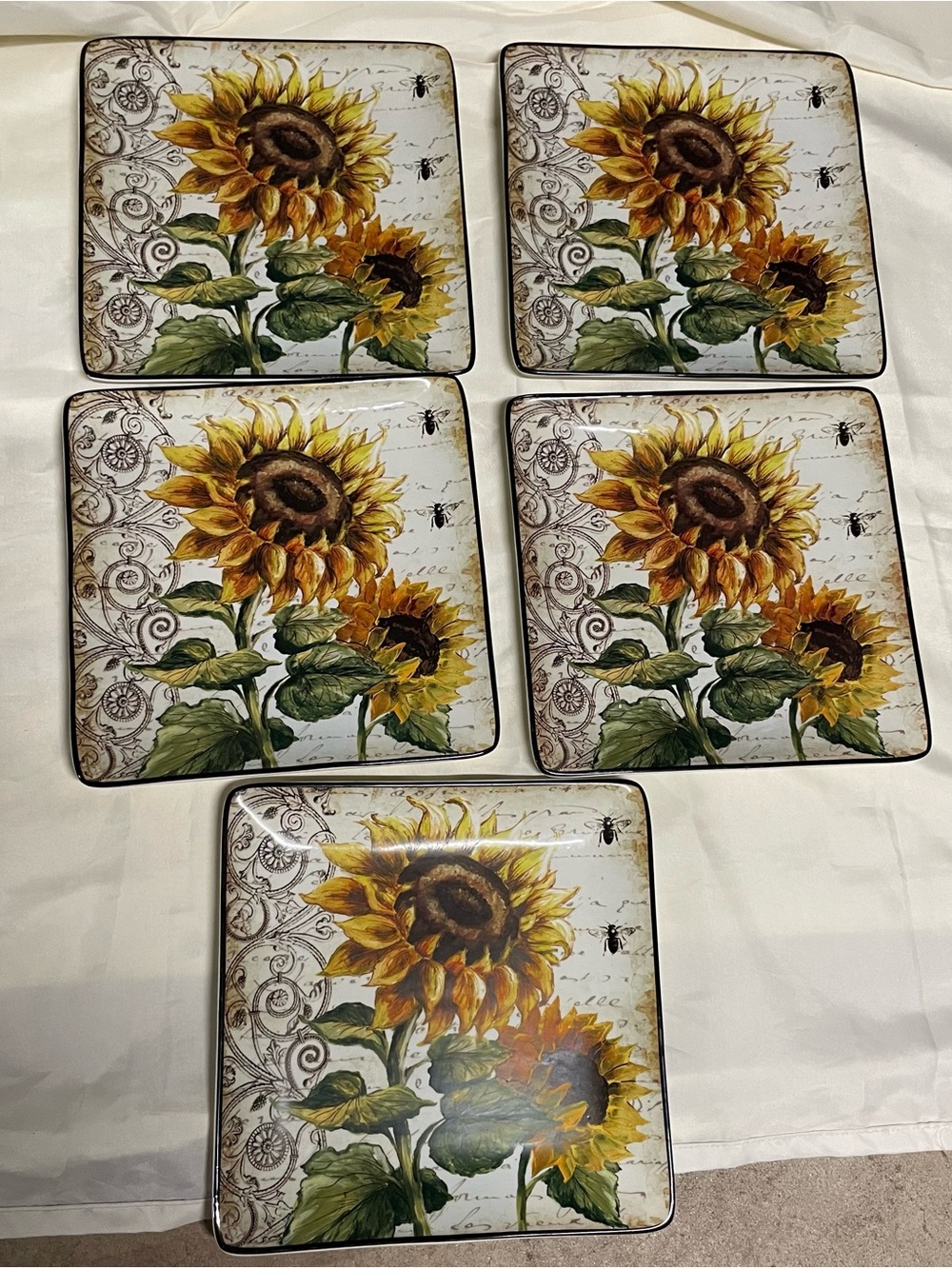 Sunflower Square 10”x 10”  plate  - Set of 5